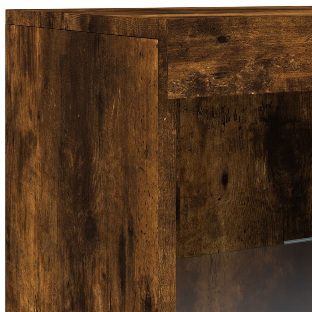 Modern Wooden Open Narrow Sideboard Storage Cabinet Unit With LED Lights