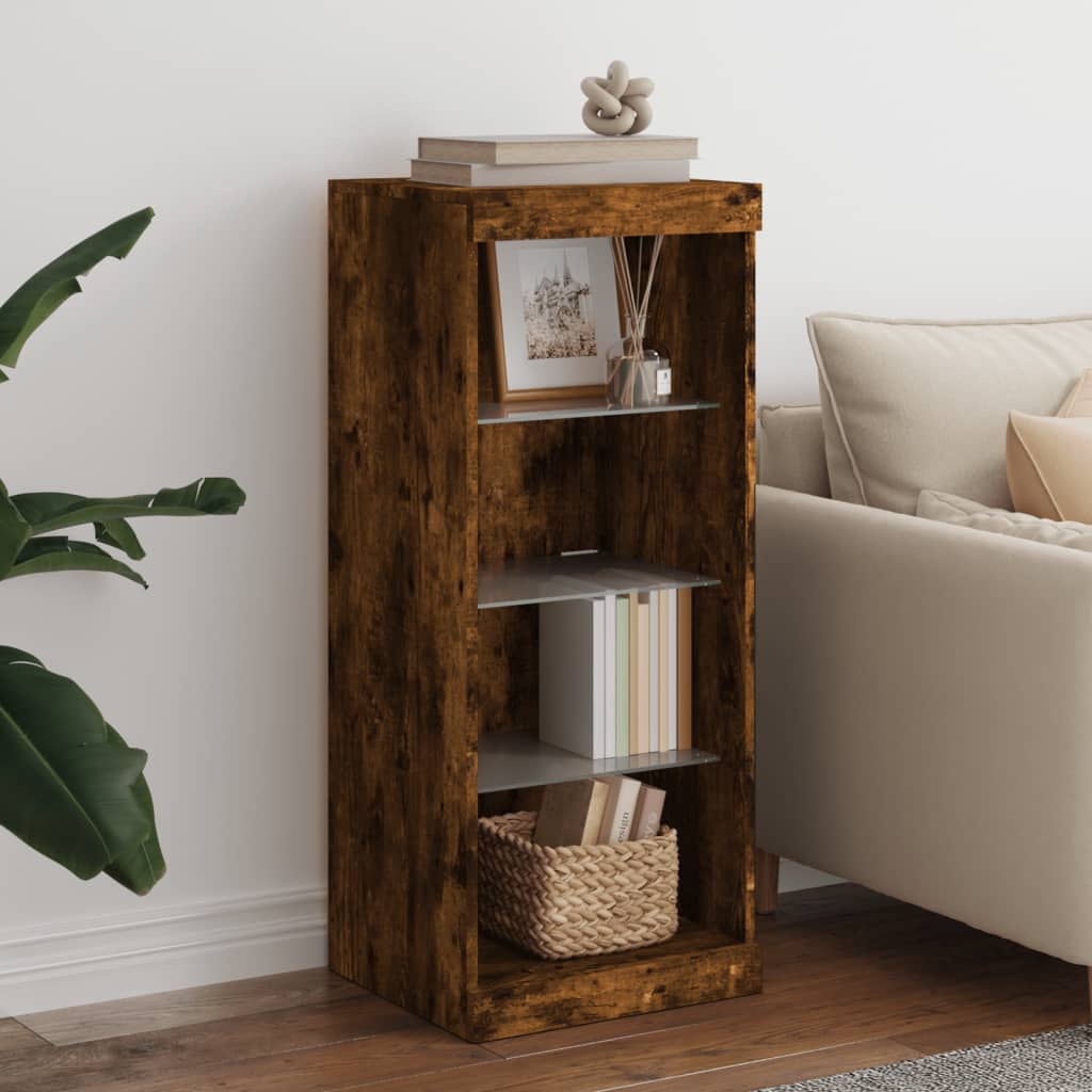 Modern Wooden Open Narrow Sideboard Storage Cabinet Unit With LED Lights