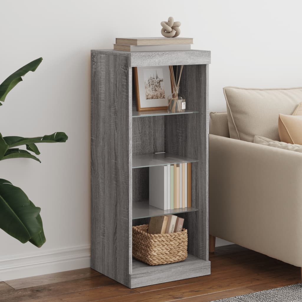 Modern Wooden Open Narrow Sideboard Storage Cabinet Unit With LED Lights