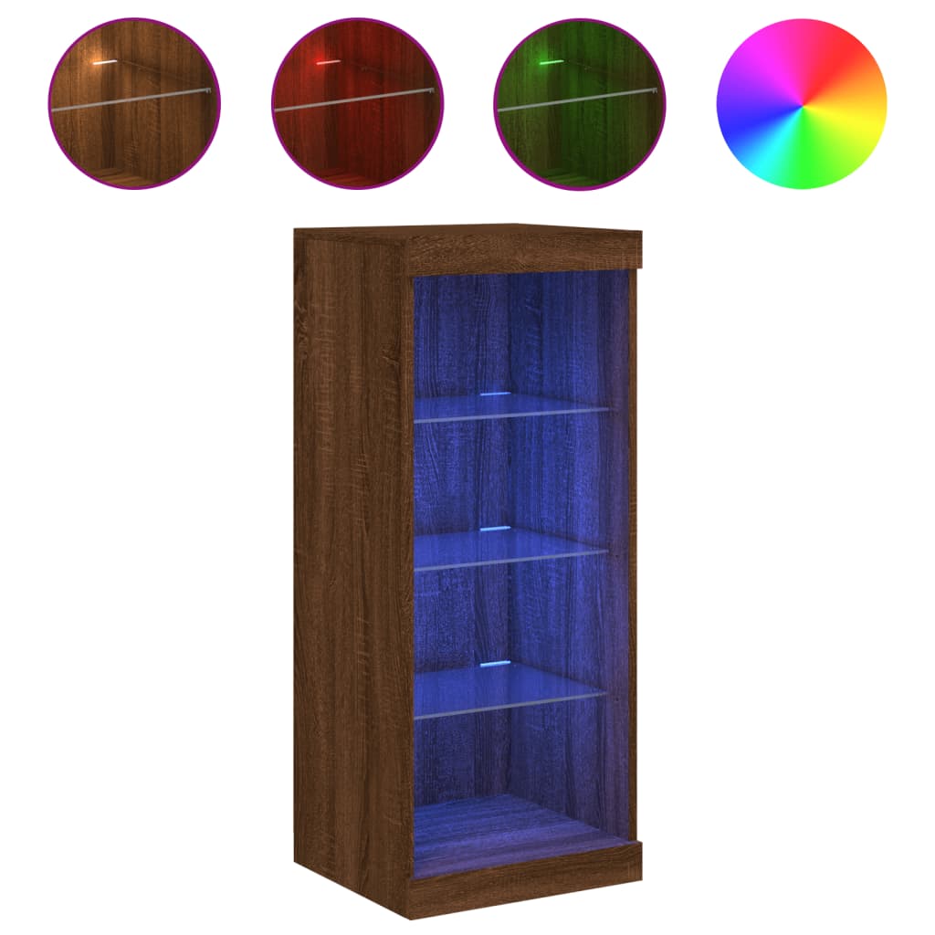 Modern Wooden Open Narrow Sideboard Storage Cabinet Unit With LED Lights