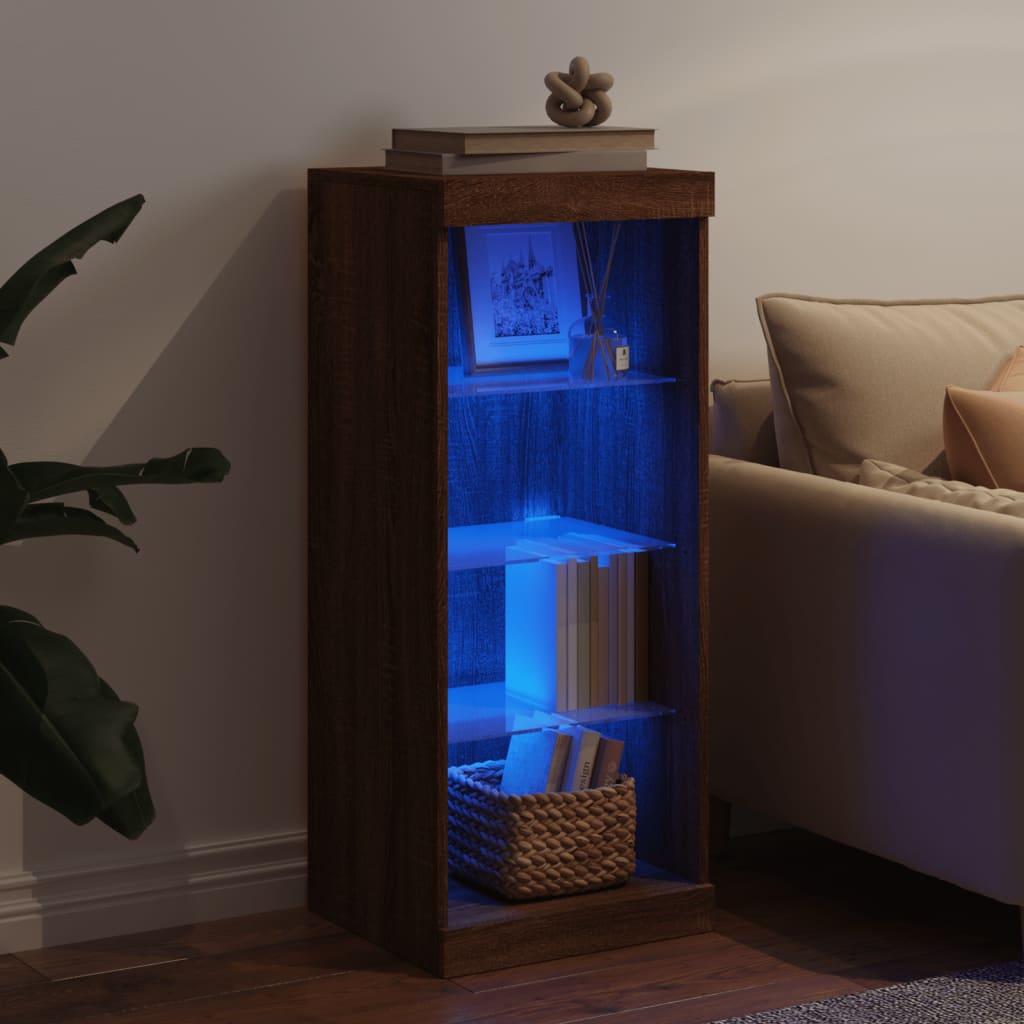 Modern Wooden Open Narrow Sideboard Storage Cabinet Unit With LED Lights
