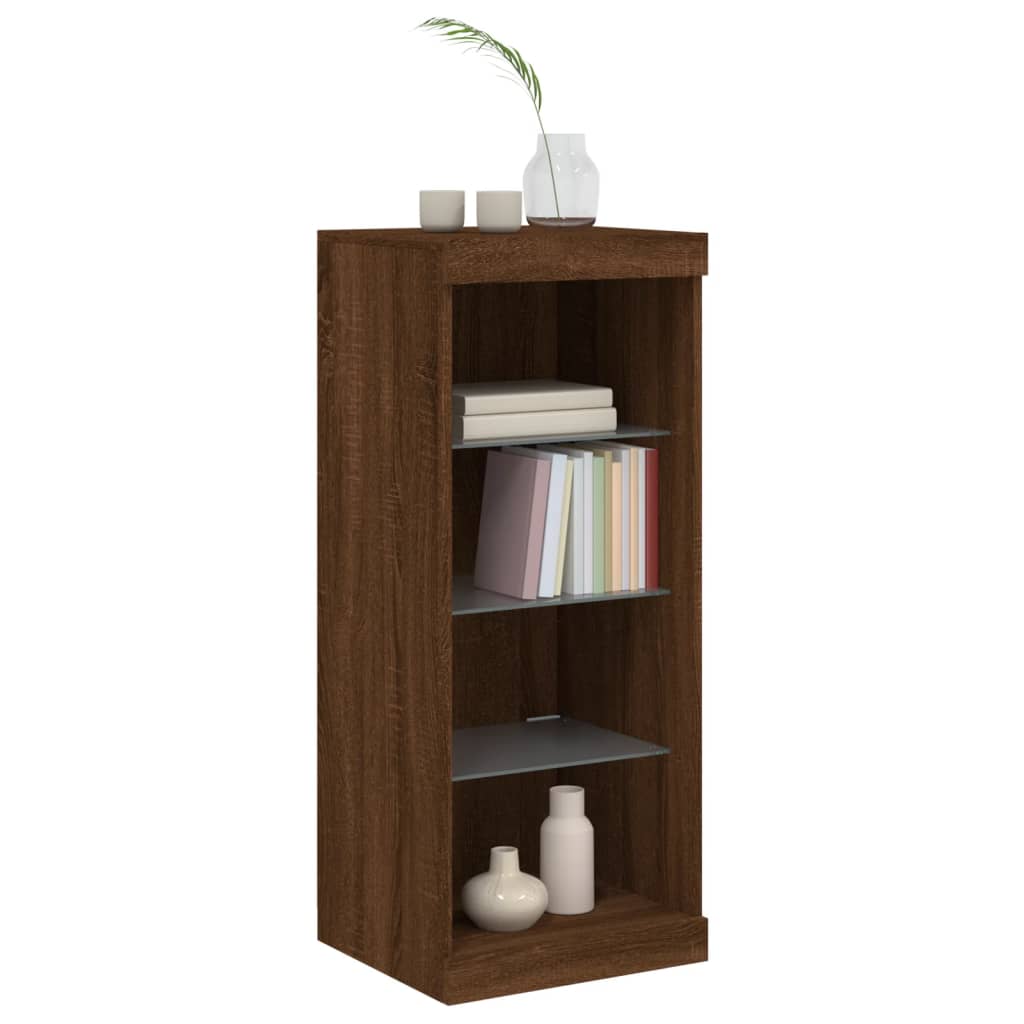 Modern Wooden Open Narrow Sideboard Storage Cabinet Unit With LED Lights
