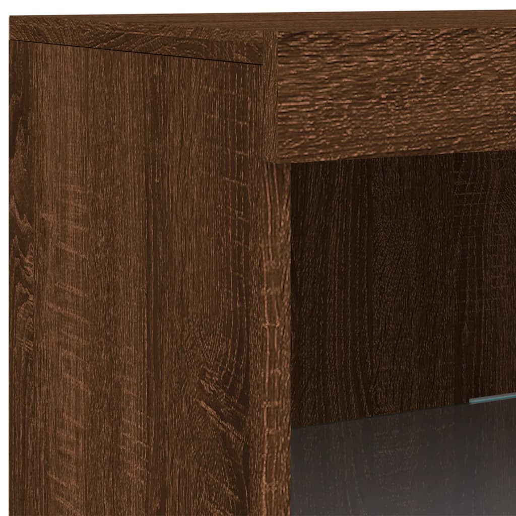 Modern Wooden Open Narrow Sideboard Storage Cabinet Unit With LED Lights