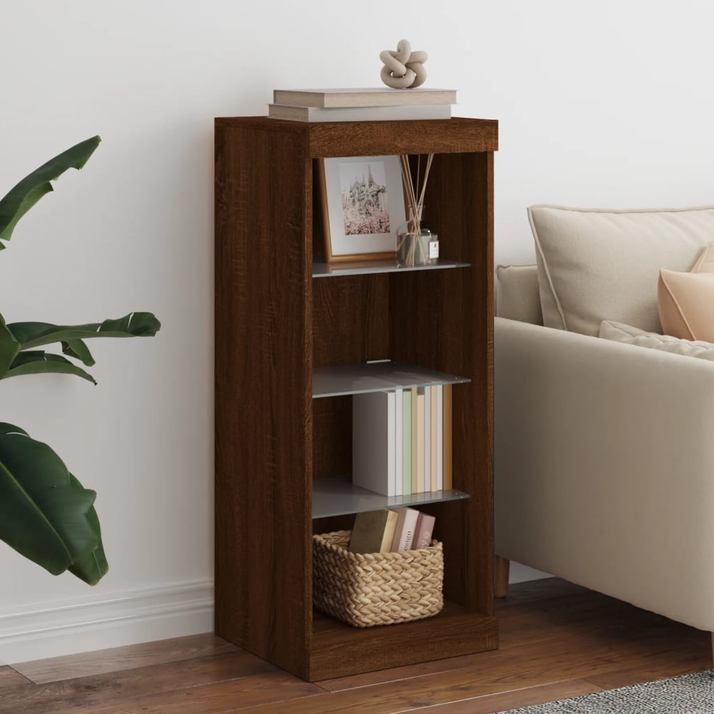 Modern Wooden Open Narrow Sideboard Storage Cabinet Unit With LED Lights