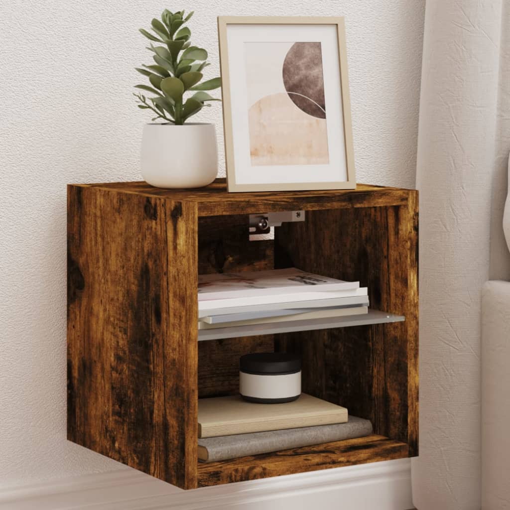 TV Wall Cabinet with LED Lights Smoked Oak 30x28.5x30 cm