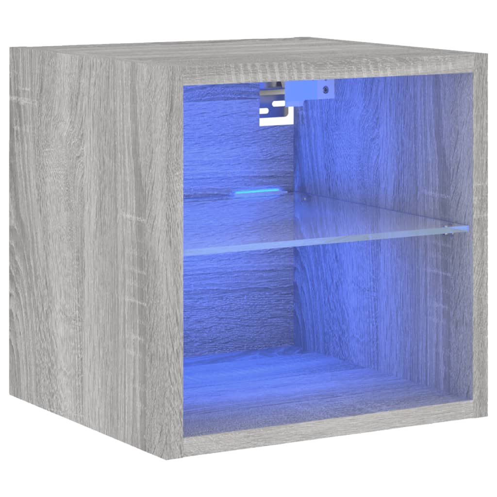 TV Wall Cabinet with LED Lights Grey Sonoma 30x28.5x30 cm