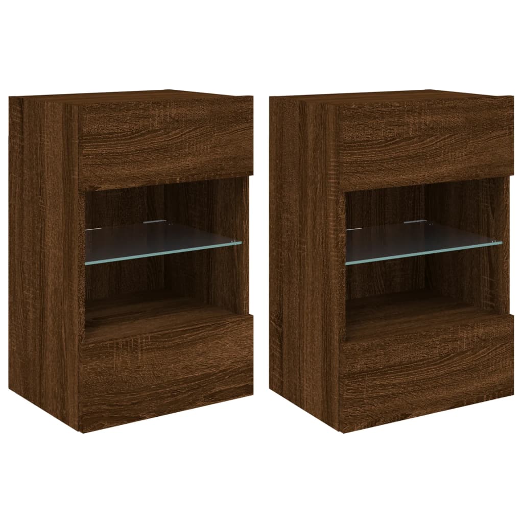 TV Wall Cabinets with LED Lights 2 pcs Brown Oak 40x30x60.5 cm