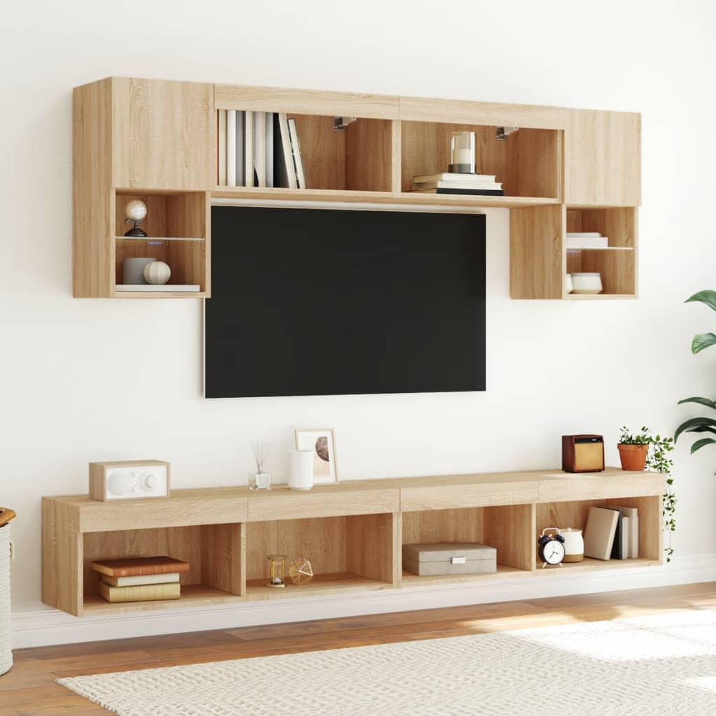 TV Cabinets with LED Lights 2 pcs Sonoma Oak 100x30x30 cm
