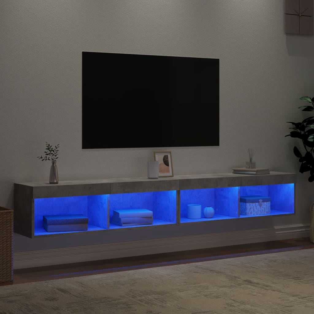 TV Cabinets with LED Lights 2 pcs Concrete Grey 100x30x30 cm