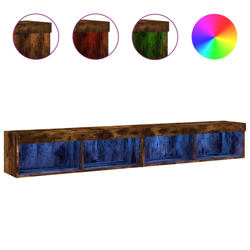 TV Cabinets with LED Lights 2 pcs Smoked Oak 100x30x30 cm