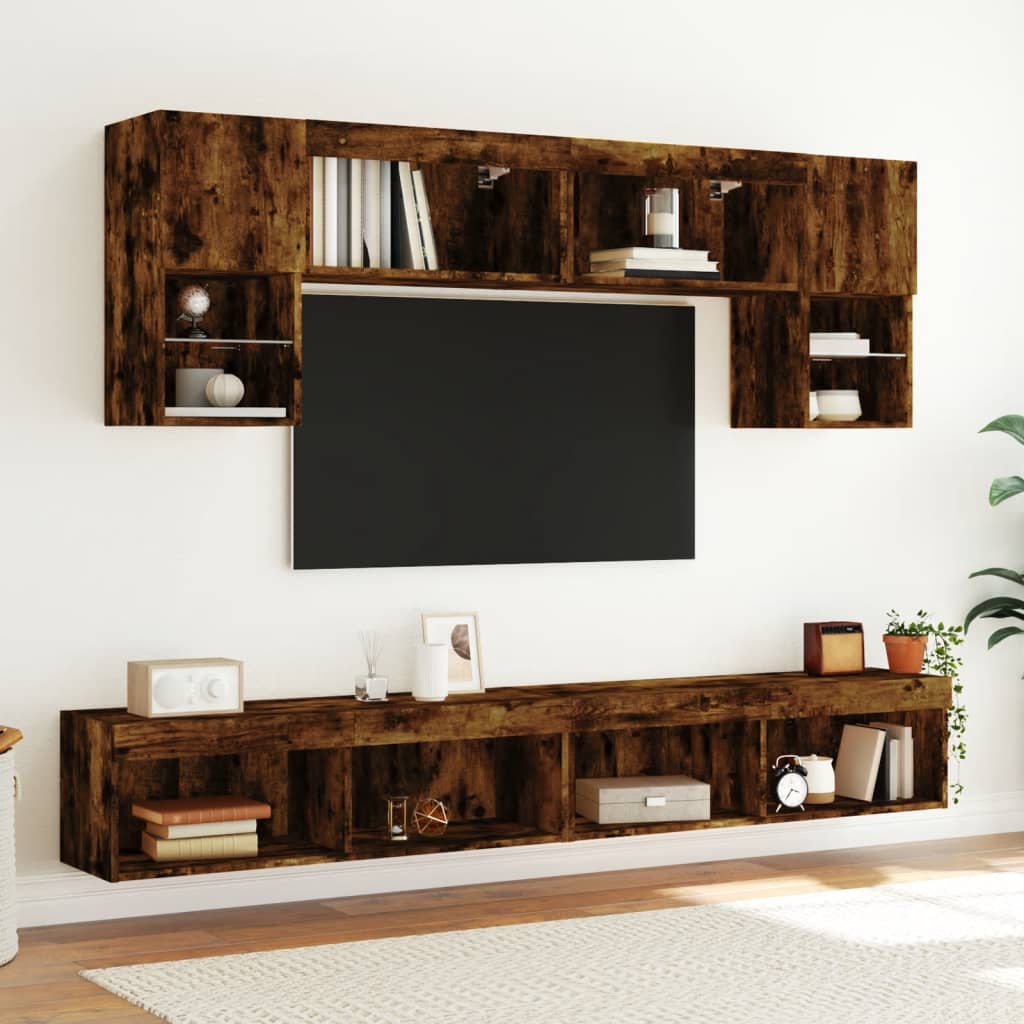 TV Cabinets with LED Lights 2 pcs Smoked Oak 100x30x30 cm