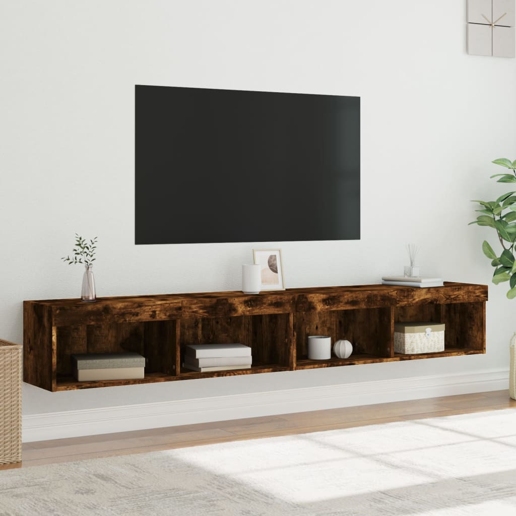 TV Cabinets with LED Lights 2 pcs Smoked Oak 100x30x30 cm