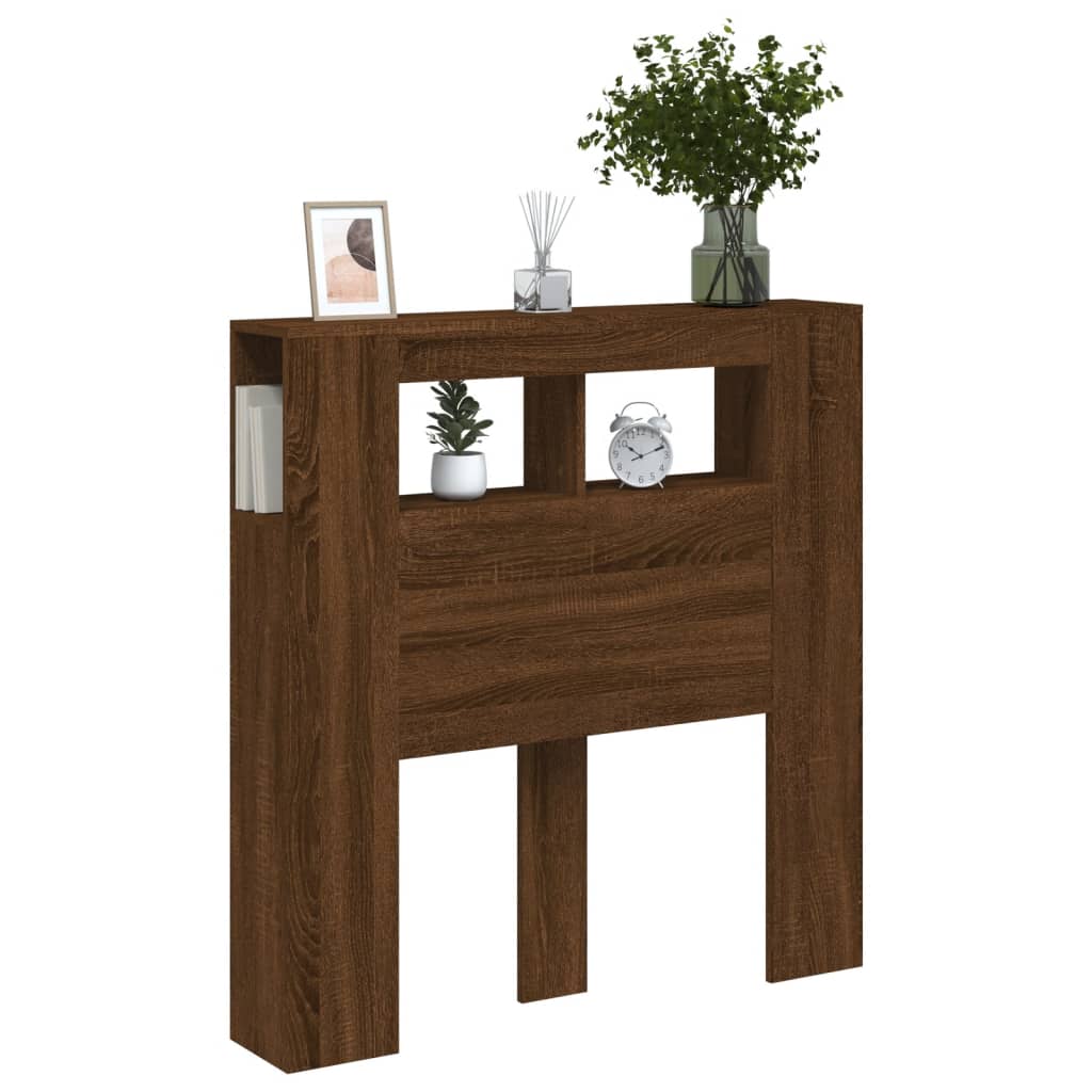 LED Headboard Brown Oak 100x18.5x103.5 cm Engineered Wood