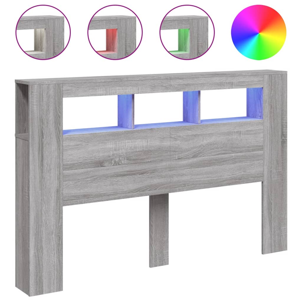 LED Headboard Grey Sonoma 160x18.5x103.5 cm Engineered Wood