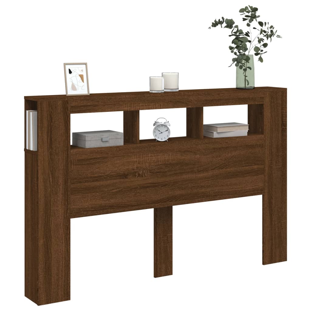 LED Headboard Brown Oak 160x18.5x103.5 cm Engineered Wood