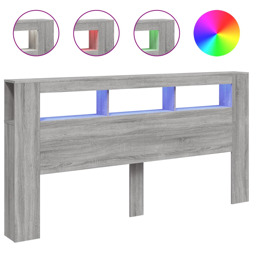LED Headboard Grey Sonoma 200 cm Engineered Wood