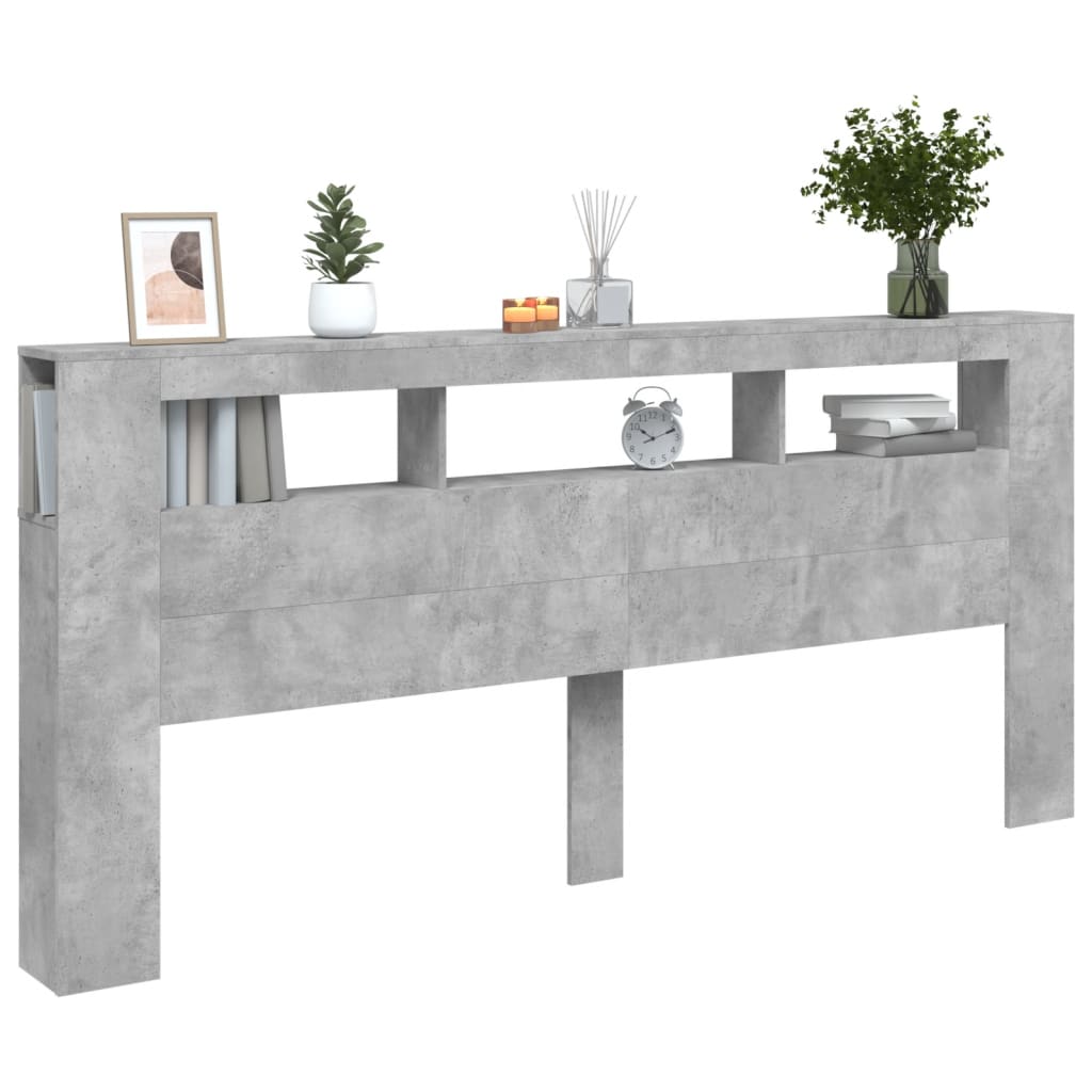 LED Headboard Concrete Grey 220x18.5x103.5 cm Engineered Wood