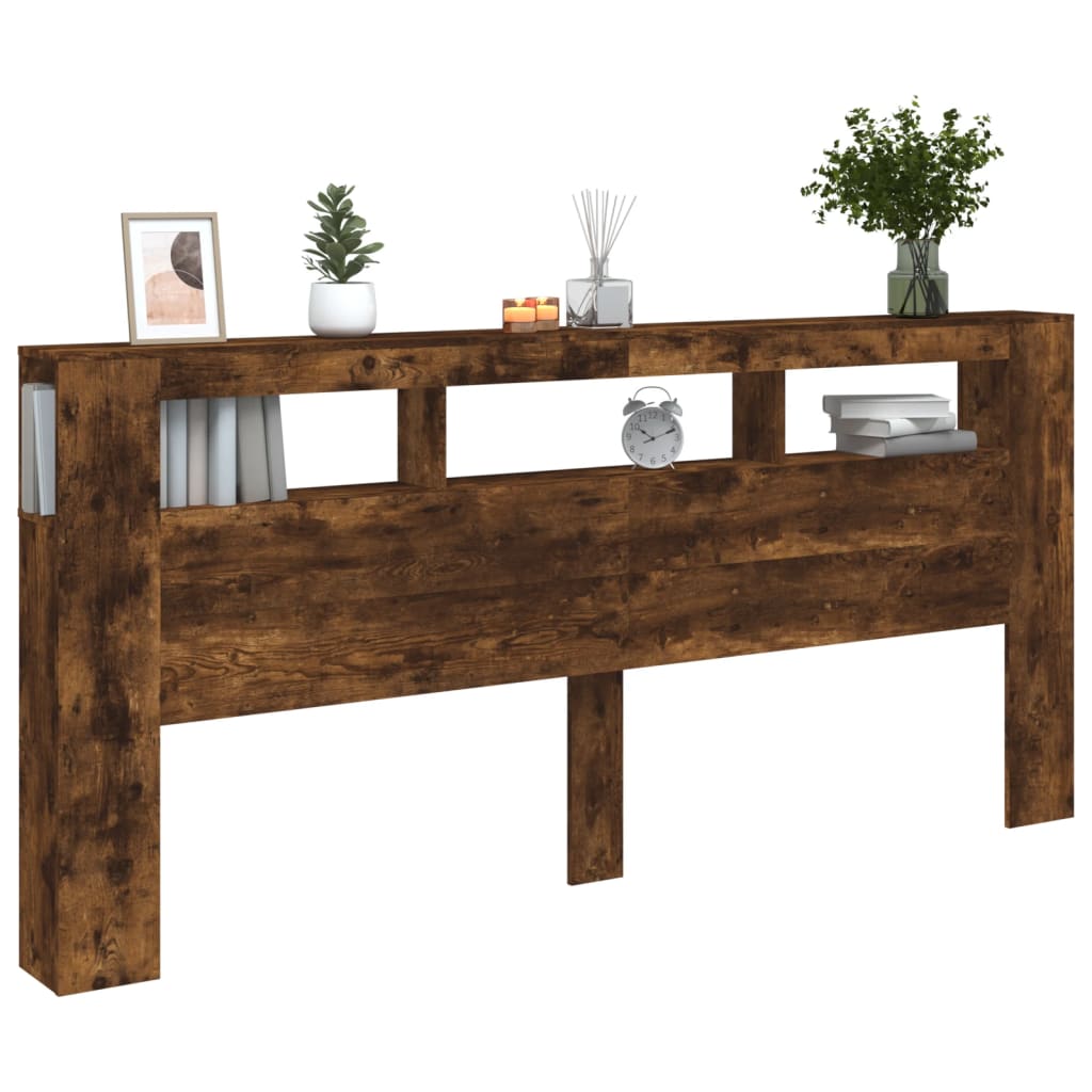 LED Headboard Smoked Oak 220x18.5x103.5 cm Engineered Wood
