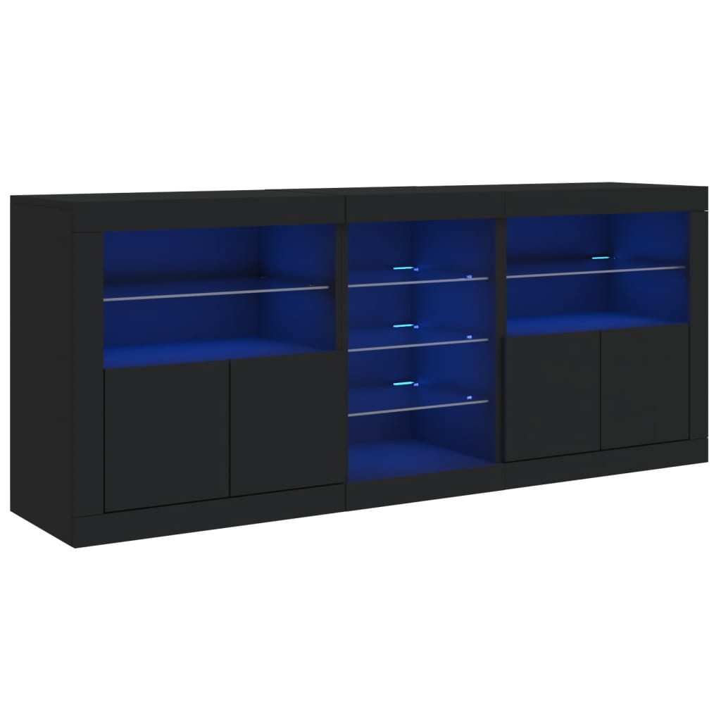 Sideboard with LED Lights Black 162x37x67 cm