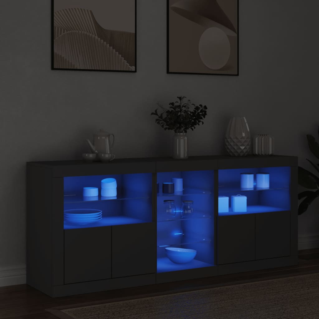 Sideboard with LED Lights Black 162x37x67 cm