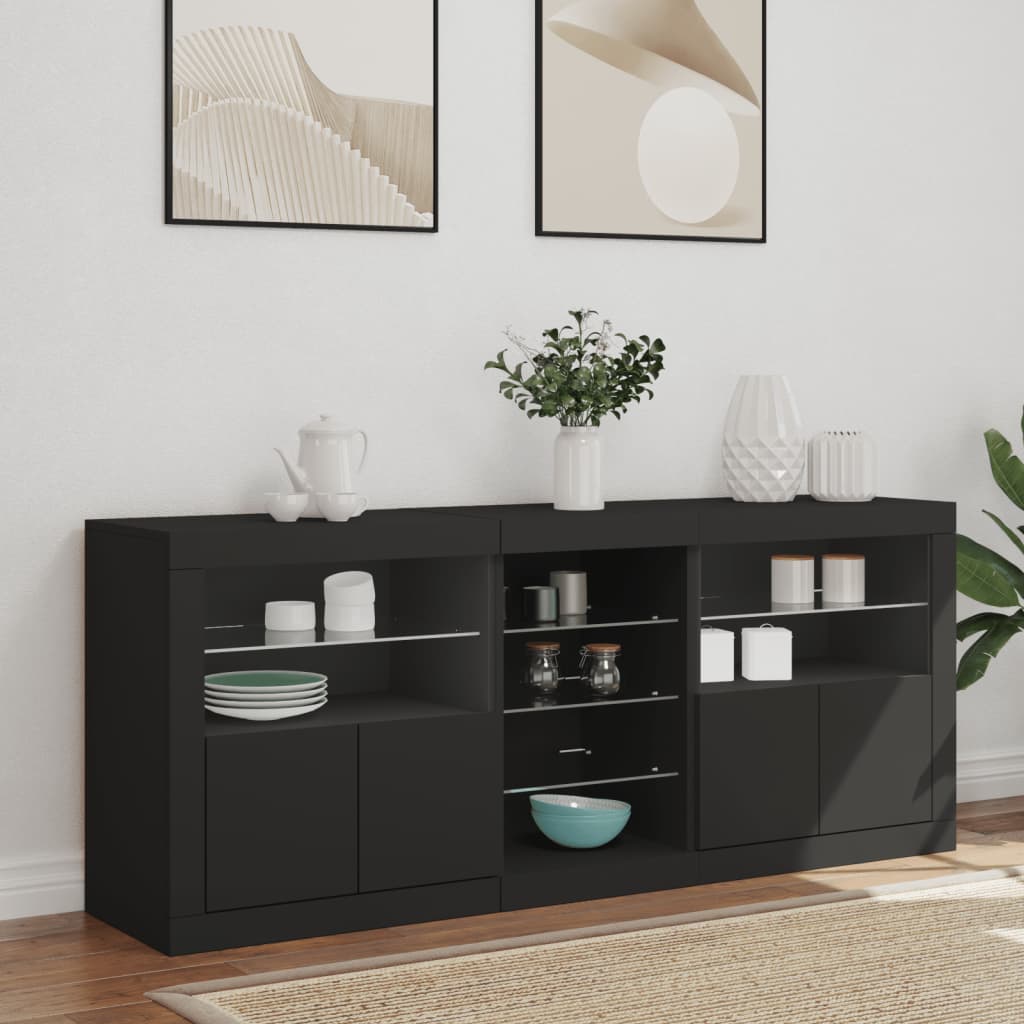 Sideboard with LED Lights Black 162x37x67 cm