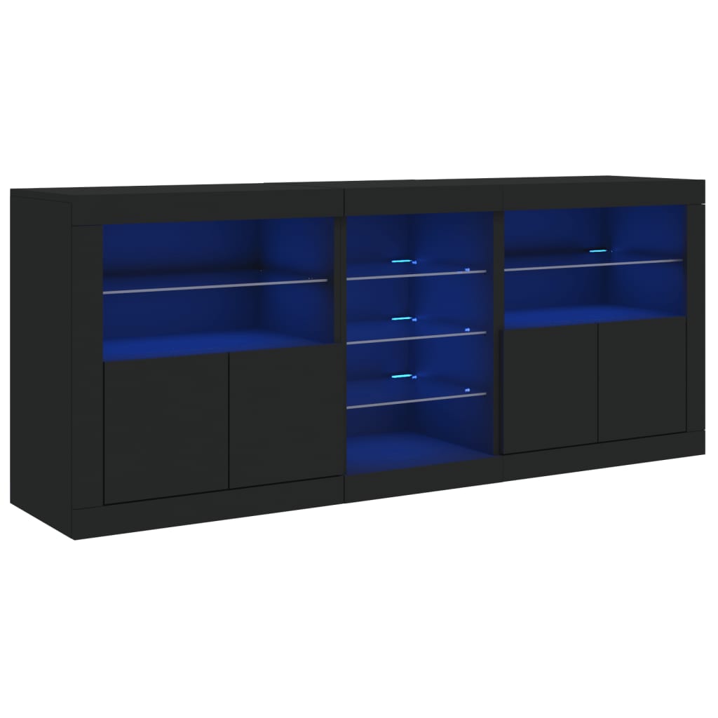 Sideboard with LED Lights Black 181.5x37x67 cm