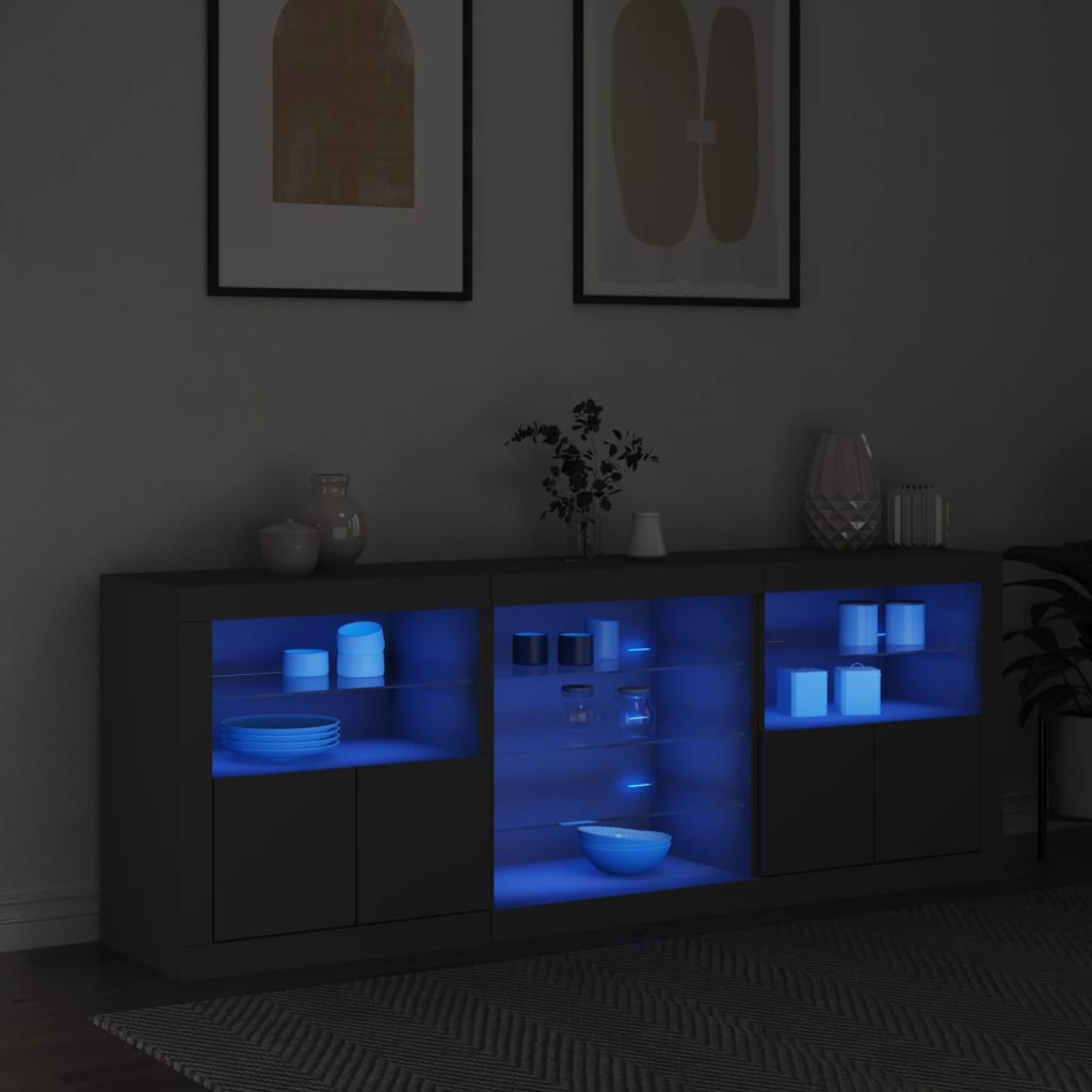 Sideboard with LED Lights Black 181.5x37x67 cm