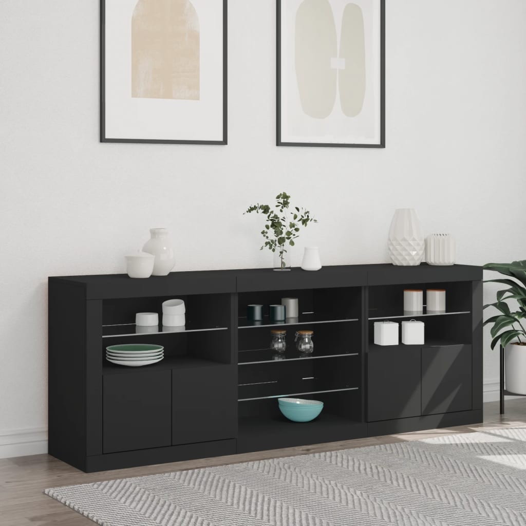 Sideboard with LED Lights Black 181.5x37x67 cm