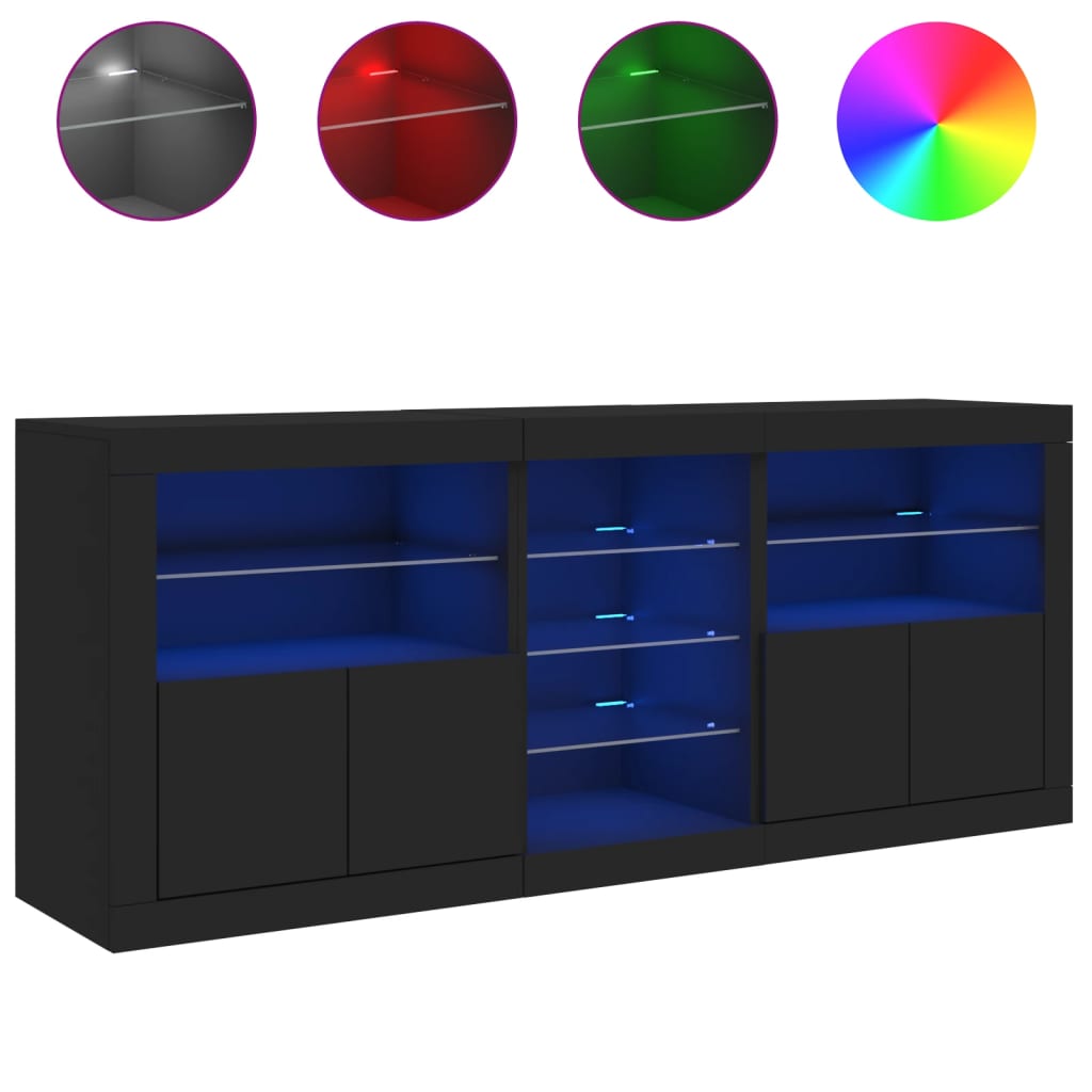 Sideboard with LED Lights Black 181.5x37x67 cm