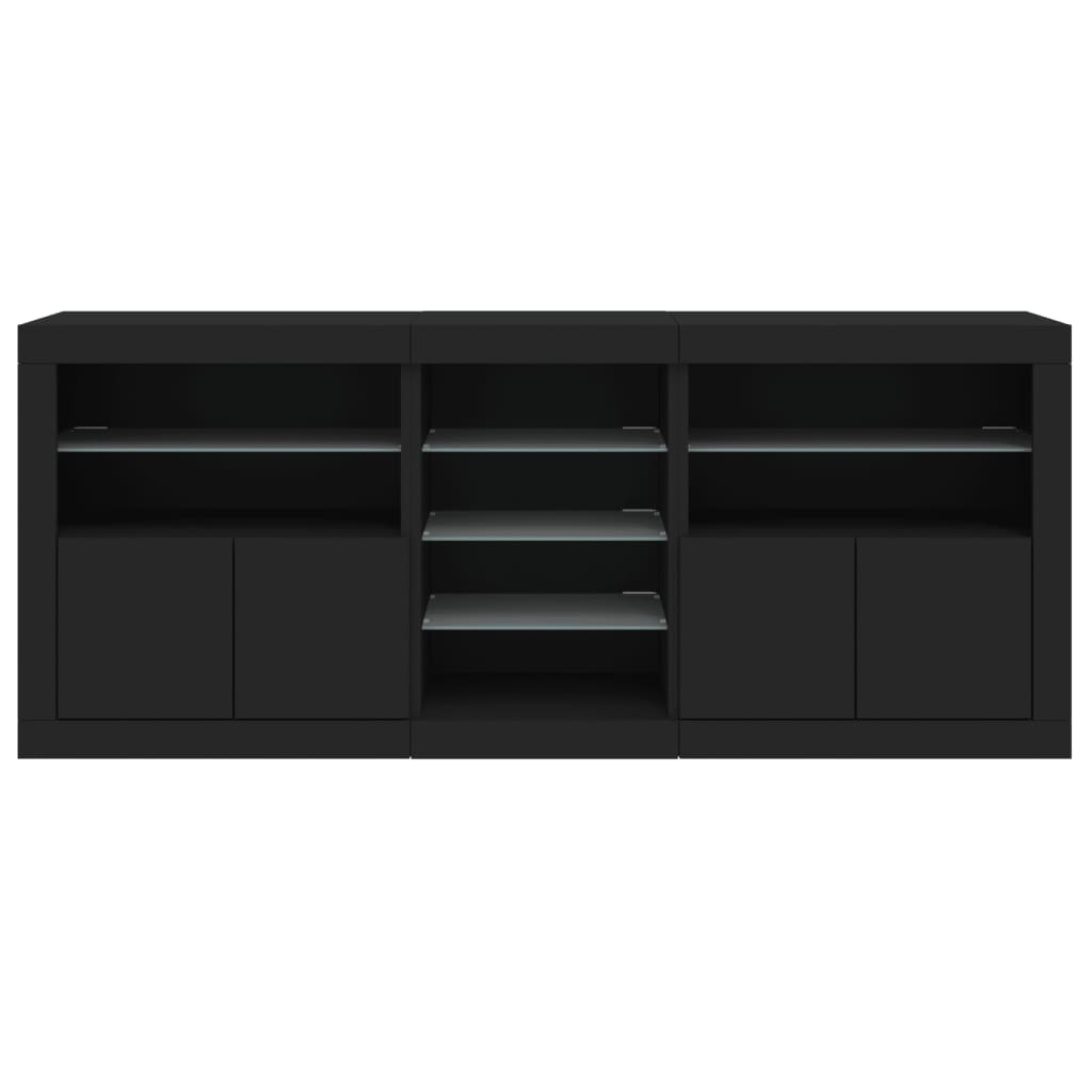 Sideboard with LED Lights Black 181.5x37x67 cm