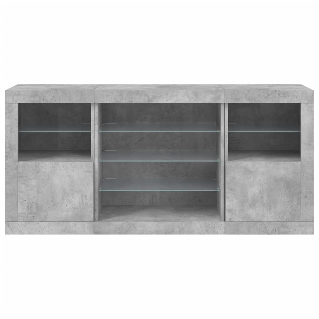 Sideboard with LED Lights Concrete Grey 142.5x37x67 cm