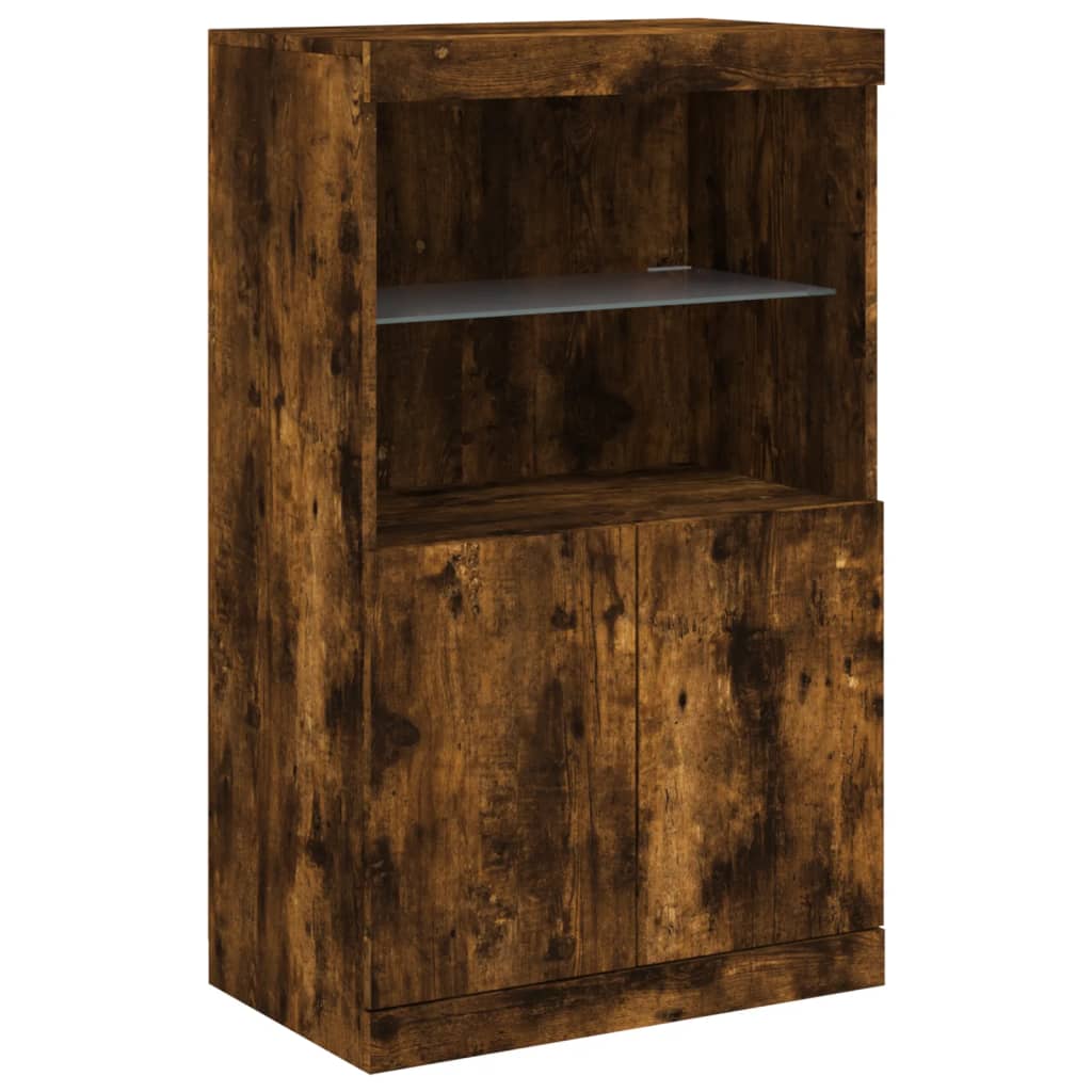 Sideboards with LED Lights 3 pcs Smoked Oak Engineered Wood