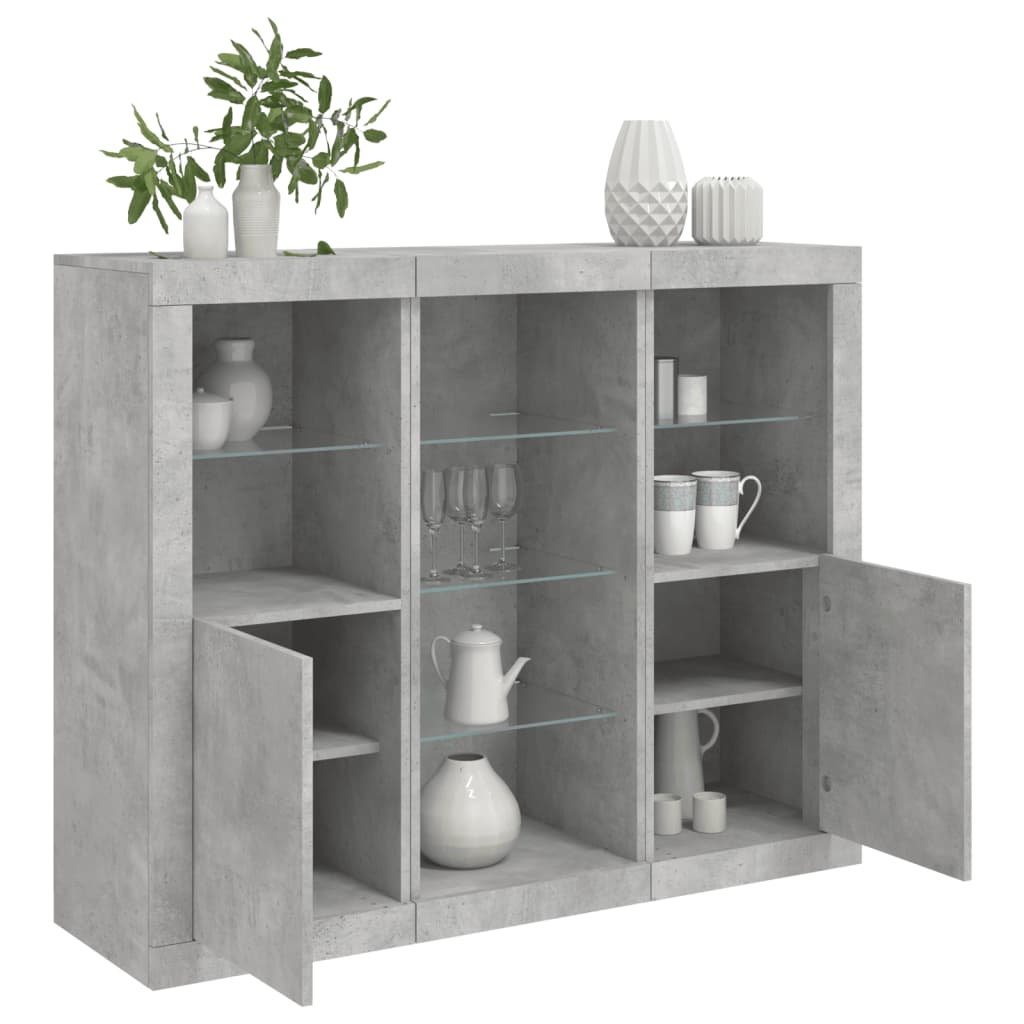 Sideboards with LED Lights 3 pcs Concrete Grey Engineered Wood