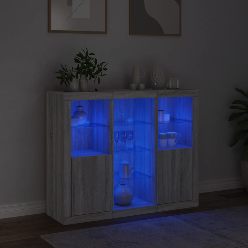 Sideboards with LED Lights 3 pcs Grey Sonoma Engineered Wood