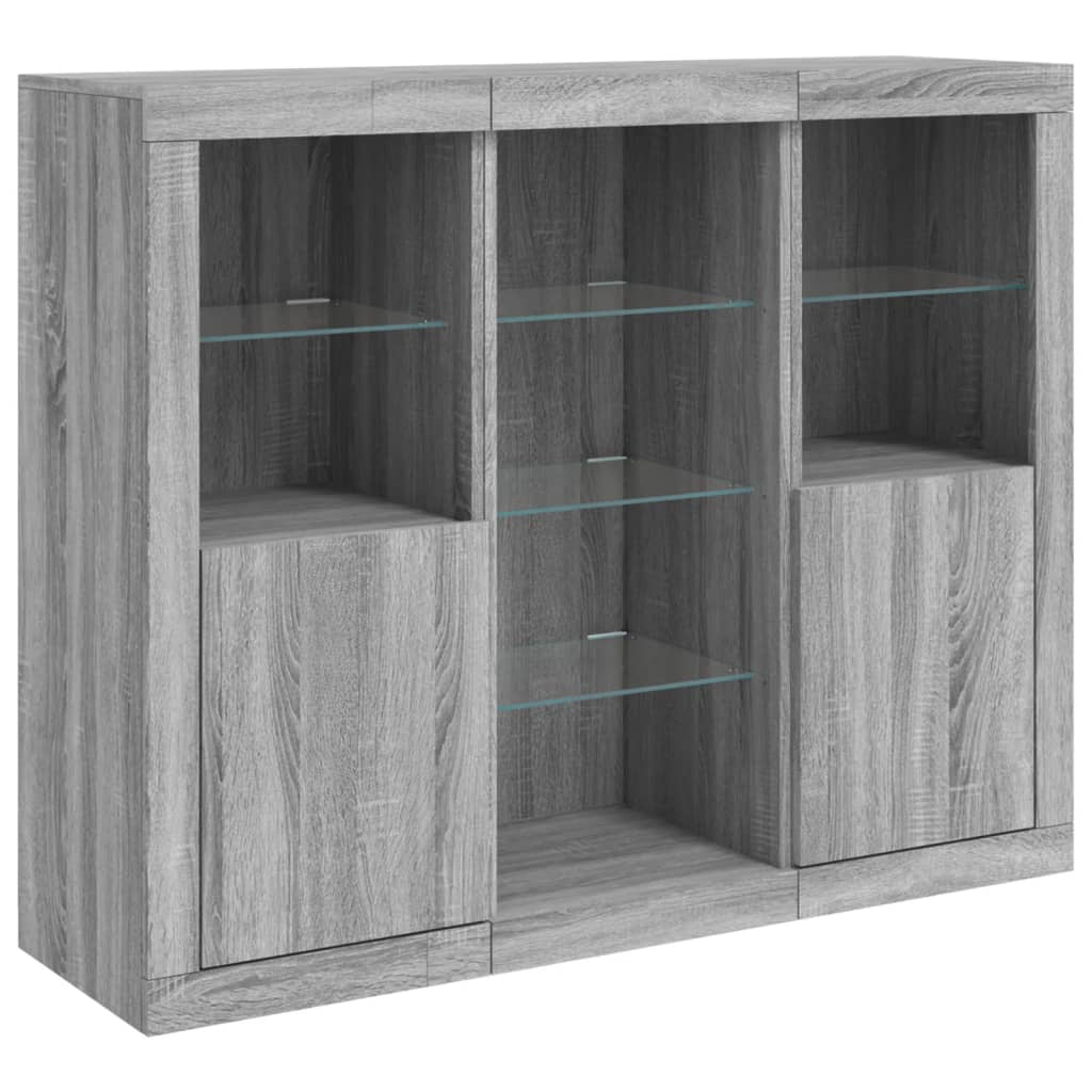 Sideboards with LED Lights 3 pcs Grey Sonoma Engineered Wood