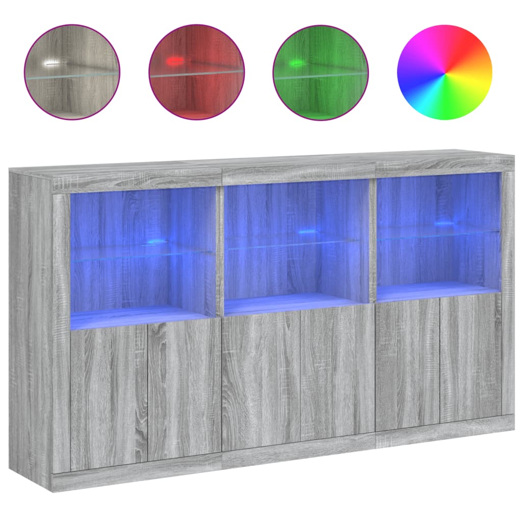 Sideboard with LED Lights Grey Sonoma 181.5x37x100 cm