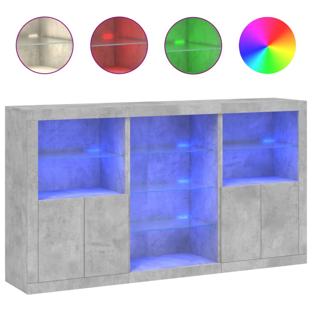 Sideboard with LED Lights Concrete Grey 181.5x37x100 cm
