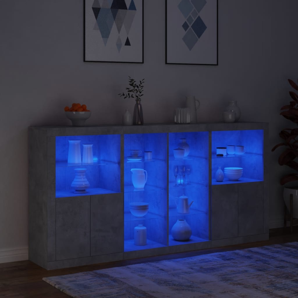 Sideboard with LED Lights Concrete Grey 202x37x100 cm