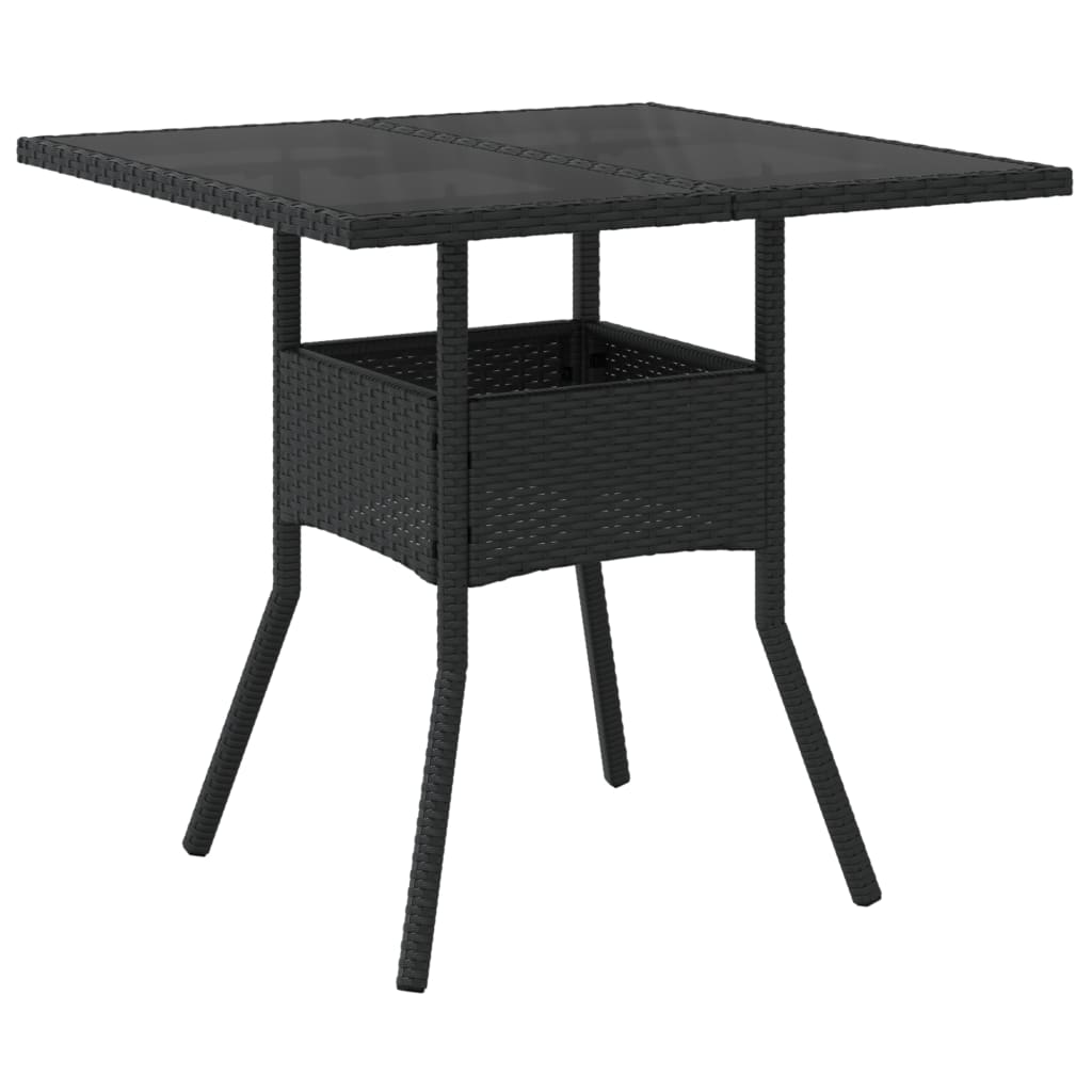 Outdoor Patio Poly Rattan Square 4 Person Garden Dining Table With Glass Top