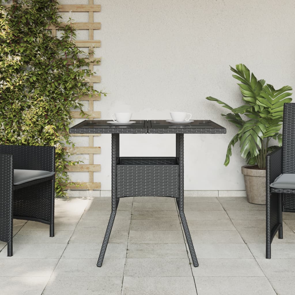 Outdoor Patio Poly Rattan Square 4 Person Garden Dining Table With Glass Top