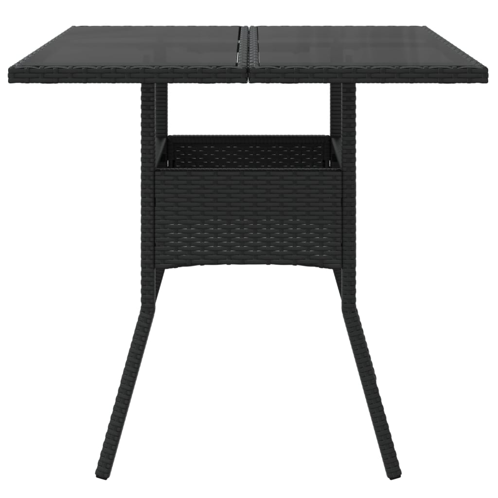 Outdoor Patio Poly Rattan Square 4 Person Garden Dining Table With Glass Top