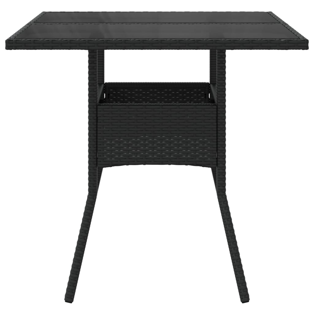 Outdoor Patio Poly Rattan Square 4 Person Garden Dining Table With Glass Top