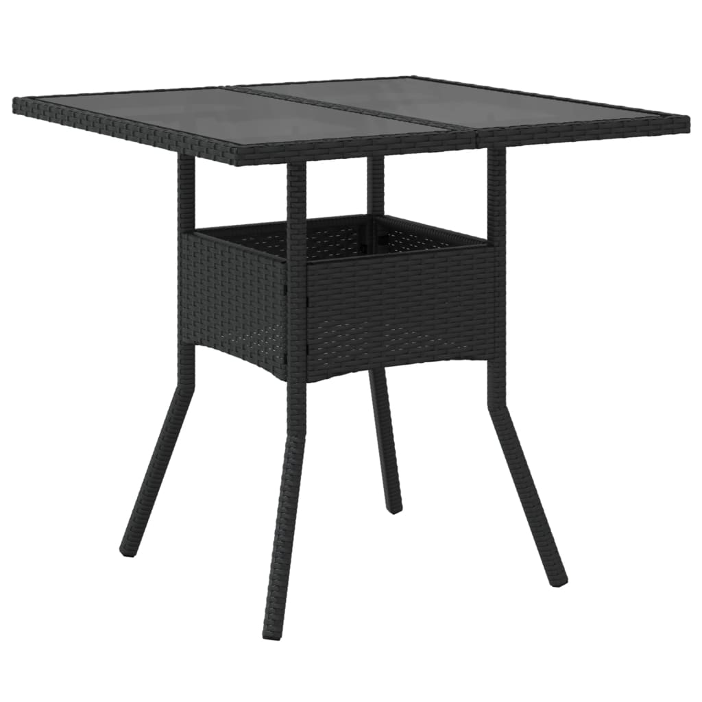 Outdoor Patio Poly Rattan Square 4 Person Garden Dining Table With Glass Top