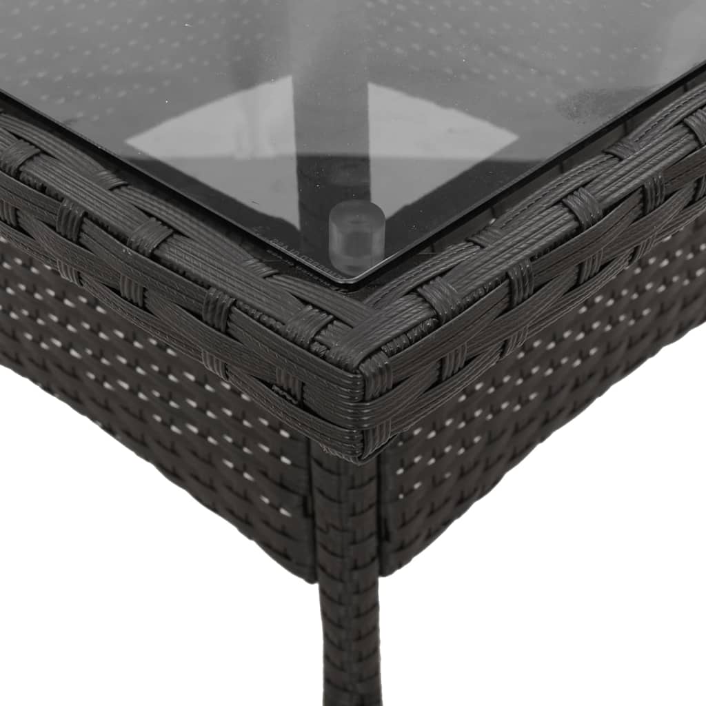Outdoor Patio Poly Rattan Square 4 Person Garden Dining Table With Glass Top