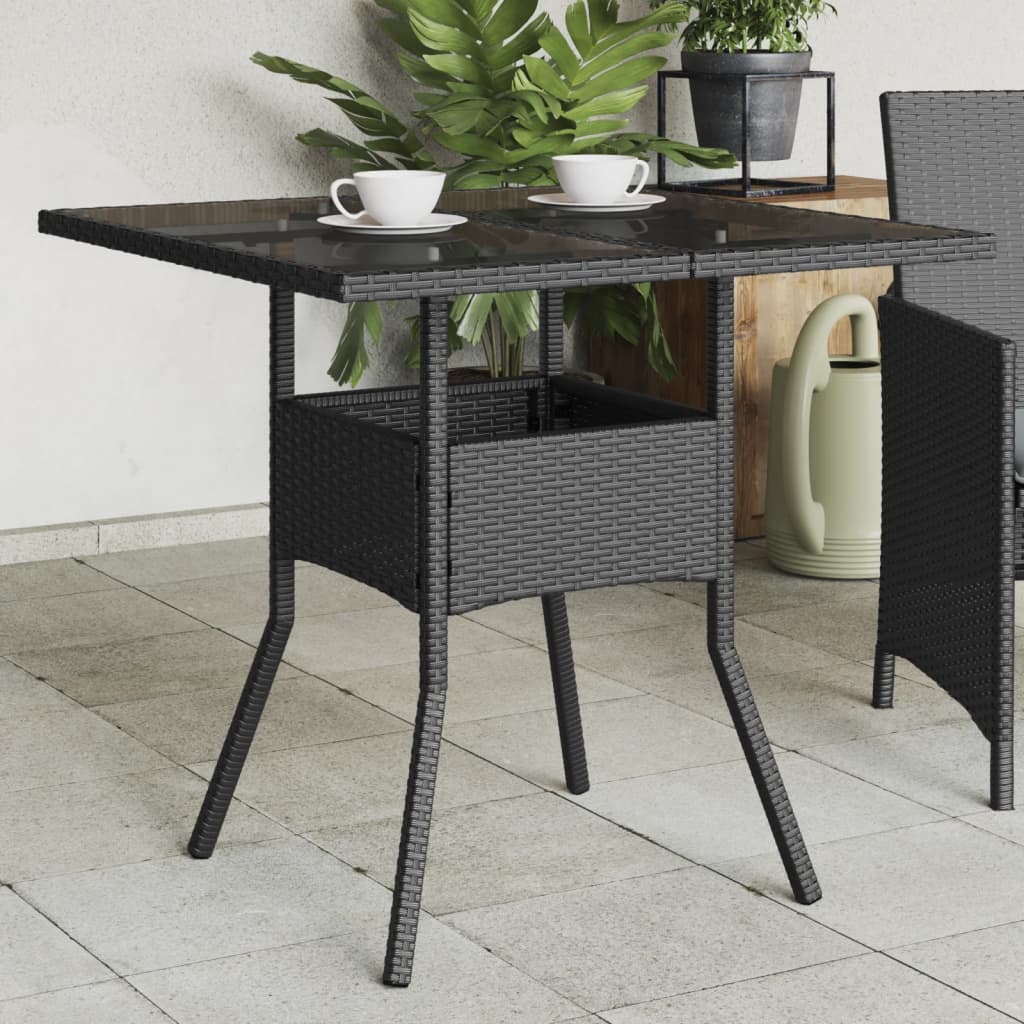 Outdoor Patio Poly Rattan Square 4 Person Garden Dining Table With Glass Top