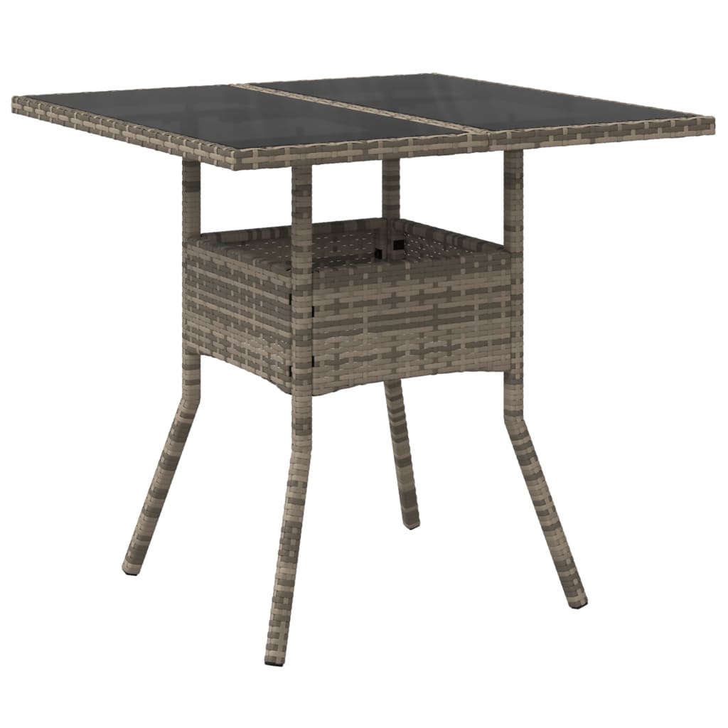 Outdoor Patio Poly Rattan Square 4 Person Garden Dining Table With Glass Top