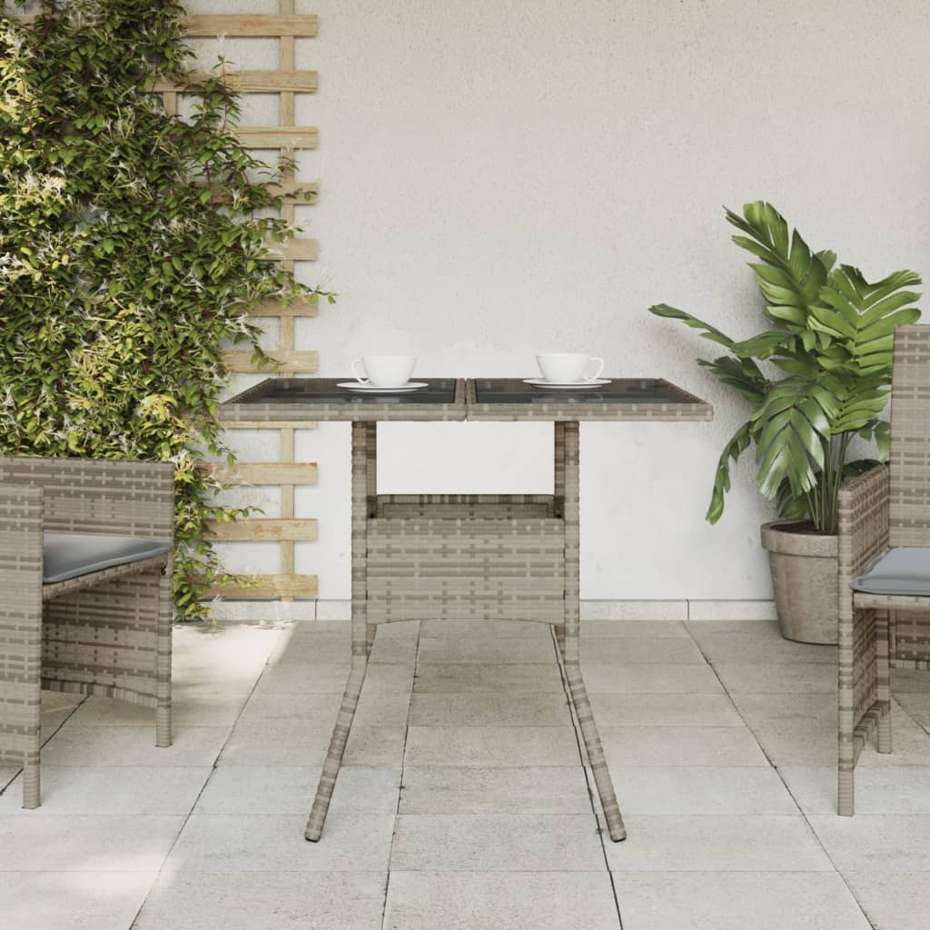 Outdoor Patio Poly Rattan Square 4 Person Garden Dining Table With Glass Top