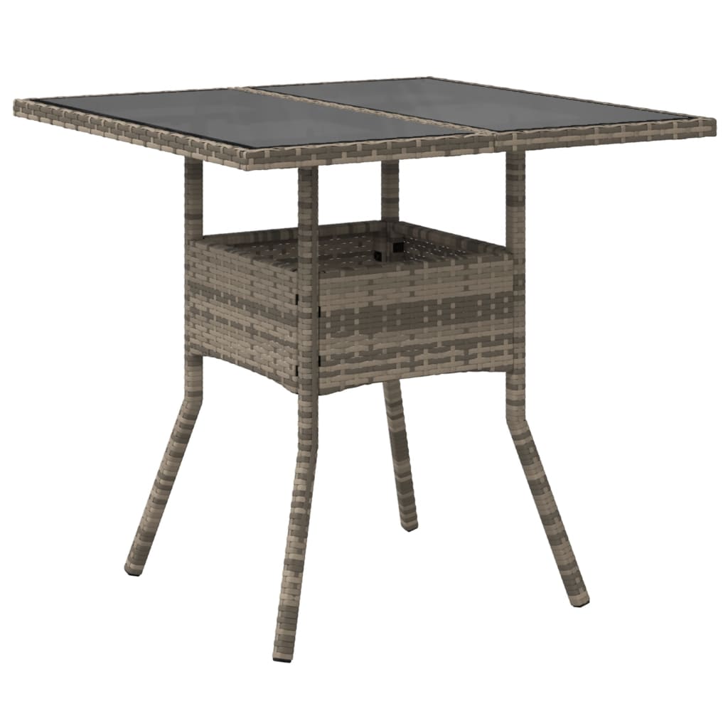 Outdoor Patio Poly Rattan Square 4 Person Garden Dining Table With Glass Top