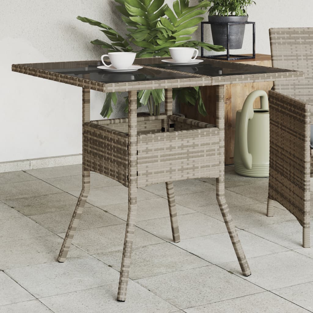 Outdoor Patio Poly Rattan Square 4 Person Garden Dining Table With Glass Top