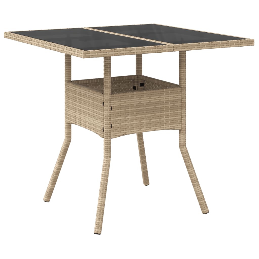 Outdoor Patio Poly Rattan Square 4 Person Garden Dining Table With Glass Top